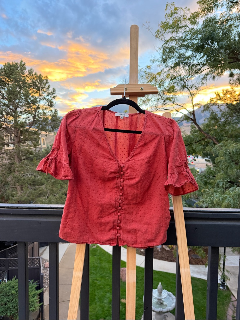 Madewell Daylight Tie-Sleeve Red Blouse